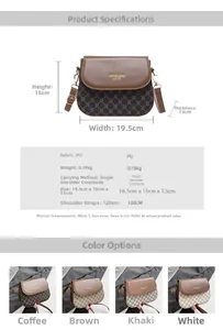 Guide des tailles montrant dimensions 19,5x15x7,5cm du sac besace en cuir PU