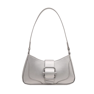 Sac baguette argenté métallisé avec large sangle à boucle et boucle carrée polie