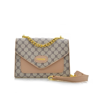 Sac bandoulière beige à motifs avec boucle dorée et bandoulière en cuir