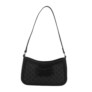 Fashionable black hobo bag with M-letter pattern and decorative bow for women