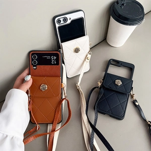 Funda Para Teléfono Cartera Cruzada De Cuero PU Acolchado Con Hebilla De Metal De Flor De Camelia Tarjetero Correa Para Mujeres