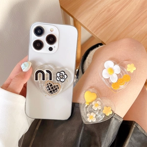 Support de téléphone cœur pailleté avec fleurs et breloques pour prise smartphone