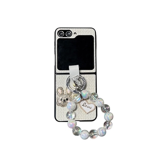 Sparkling rhinestone rabbit phone case for Samsung Z Flip 5 with colorful bead chain handle