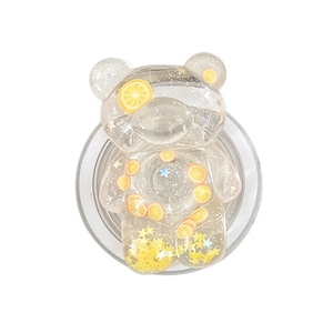 Supporto per telefono a orso trasparente con fette di limone, stelle e glitter