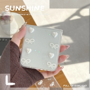 Coque transparente Galaxy Z Flip avec nœuds en perles 3D et cœurs pour femmes