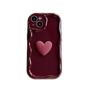 Red wavy edge iPhone case with 3D pink heart and full camera protection