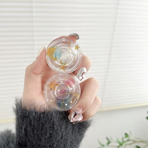 Transparent round star planet resin phone grip stand with glitter and gold foil star