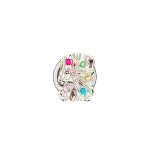 Metallic plated wrinkled phone grip with colorful rectangular crystals on white background