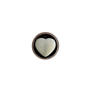 Retro circular phone grip with heart motif, rose gold beaded edge and black enamel