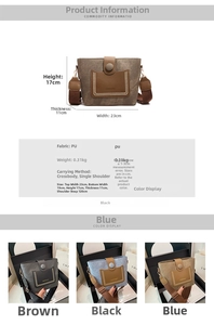 Detailed size chart and specifications for the PU leather bucket crossbody bag