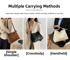 Three-way view of large tote bag showing shoulder, crossbody, and handheld styles