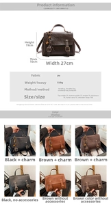 Detailed size chart for retro PU leather tote showing dimensions 27x19x10cm and weight