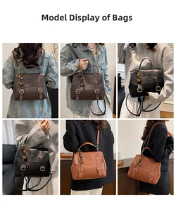Close-up showing versatile wearing styles of the pebbled leather multi-functional backpack