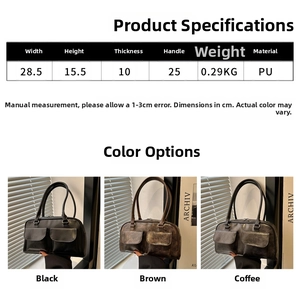 Specifiche delle dimensioni e opzioni di colore per la borsa bowling minimalista in PU