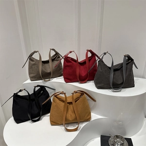 Minimalist canvas hobo shoulder bags in five vintage colors with faux leather straps