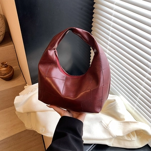 Minimalist burgundy pleated cloud bag hobo style shoulder bag in soft leather texture