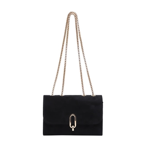 Petit sac bandoulière noir en daim avec chaîne dorée et fermoir ovale rétro