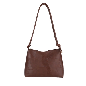 Retro brown leather patchwork tote bag with stylish shoulder straps for women