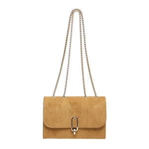 Minimalist camel suede chain shoulder bag with elegant golden U-shaped buckle closure