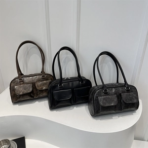 Borsa Sottobraccio Retro In Pelle PU Da Donna Trama Distressed Doppie Tasche Frontali Borsa A Spalla Stile Street