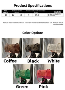 Detailed size chart and multi-color options for crocodile pattern baguette bag