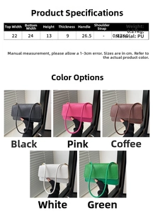 Detailed technical specifications and color options for textured PU leather shoulder bag
