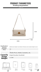 Vue détaillée du sac porté épaule blanc crème en PU avec dimensions et capacité
