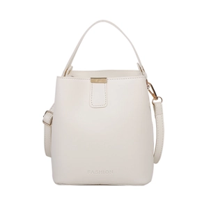 Minimalistische weiße Eimertasche aus PU-Leder mit Griff und verstellbarem Riemen