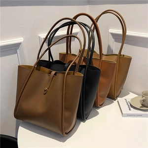 Minimalist faux leather tote bag set in four colors for urban office commuting