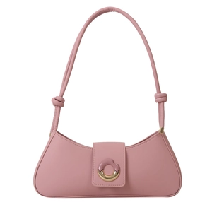 Chic pink PU leather underarm bag with knot strap and circular enamel metal buckle