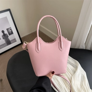 Women Solid Color PU Leather Bucket Bag Large Capacity Commuter Shoulder Bag With Stitching Detail Elegant Top Handle Tote Bag