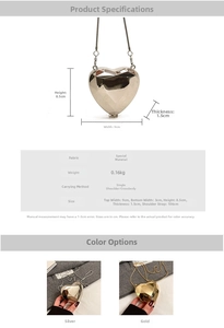 Spécifications détaillées de taille pour mini sac boîte cœur avec bandoulière