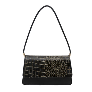 Sac à bandoulière chic noir à motif crocodile avec garniture dorée et cuir synthétique