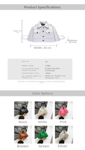 Detail view of colorful jacket-shaped PU leather crossbody bag with decorative pockets