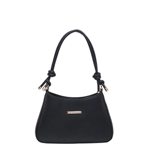 Sac sous le bras en cuir noir classique avec garniture dorée et nœud de bandoulière
