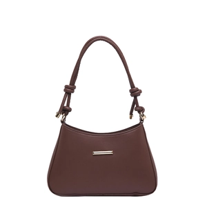 Minimalist vintage dark brown leather underarm bag with gold metal plate detail