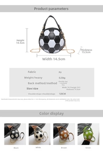 Detailed dimension guide and specifications for the soccer ball shaped chain crossbody bag