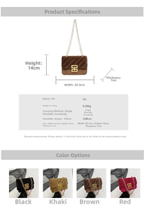 Paramètres de taille détaillés et quatre options de couleur pour le sac à bandoulière