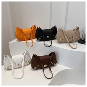 Chic semi-circular shoulder bags in five colors with gold turn-locks and rivet details