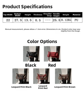 Size chart and color guide for minimalist bow baguette bag with PU material specs
