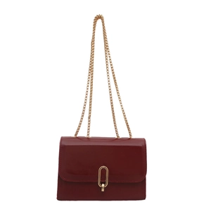 French style burgundy patent leather crossbody bag with gold chain and metal clasp