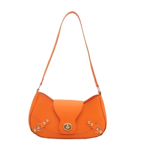 Retro orange rivet motorcycle style crescent bag with golden buckle and studs