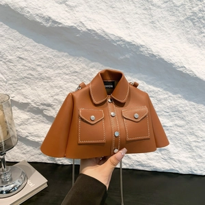 Women Chic Jacket Shaped Crossbody Bag PU Leather Mini Shirt Design Metal Chain Shoulder Bag Contrast Stitching Fashion