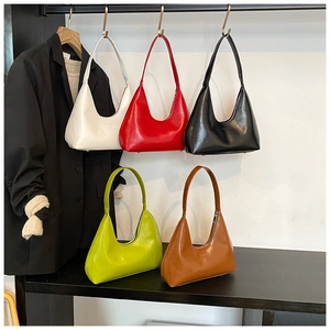Detail view of smooth leather hobo bags in five colors with zipper closure