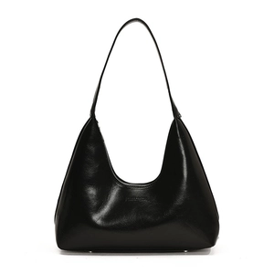 Glossy black crescent hobo bag for women with minimalist retro shoulder strap design