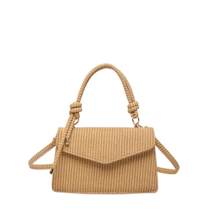 Minimalist light brown straw woven square crossbody handbag for summer vacation style