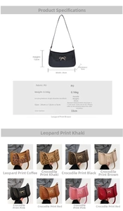 Spécifications de taille et tableau de couleurs pour le sac à bandoulière avec nœud