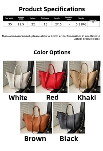 Detailed size chart and multi-color options for stylish PU leather tote bag with dimensions