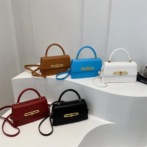Women Shoulder Bag PU Leather Small Square Crossbody Handbag With Metal Lock Fashion Trendy Purse