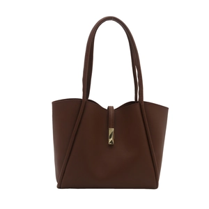 Vintage brown large capacity tote bag with golden metal buckle and sleek commute design